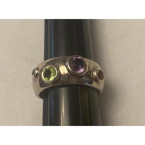 Stylish Multi-Gemstone Silver Ring - Picture 8 of 10